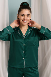 Florea Silk Pajama Suit With Scrunchie - Green